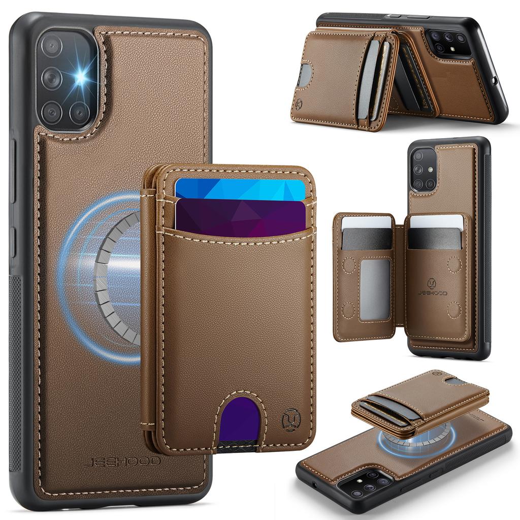 For Samsung Galaxy A51 4G SM-A515 Magnetic Case JEEHOOD J10 Leather Back Phone Cover with Detachable Card Holder Kickstand