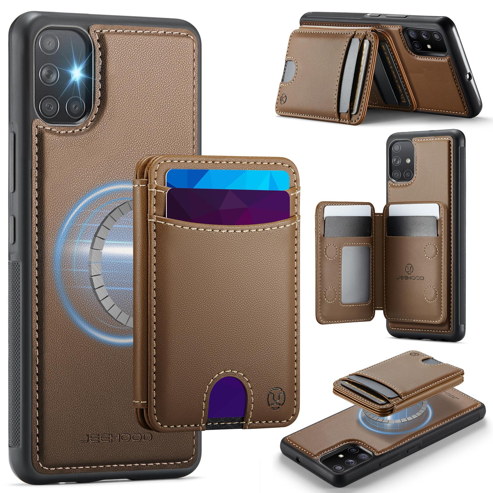 

For Samsung Galaxy A51 4G SM-A515 Magnetic Case JEEHOOD J10 Leather Back Phone Cover with Detachable Card Holder Kickstand