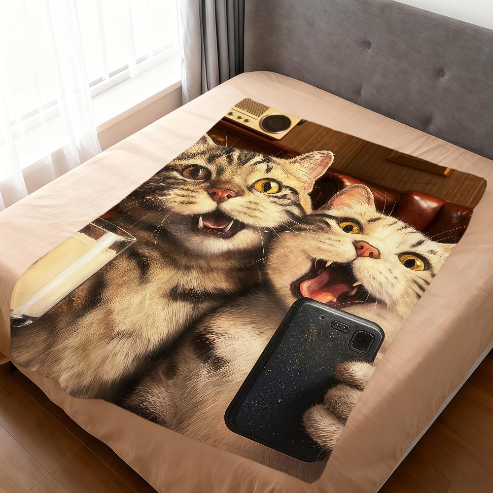 Kawaii Kitten Vintage Cute Funny Cat Soft Warm Plush Blanket Dormitory Sofa Living Room Pet Hogar Bedroom Gift Nap Home Flannel