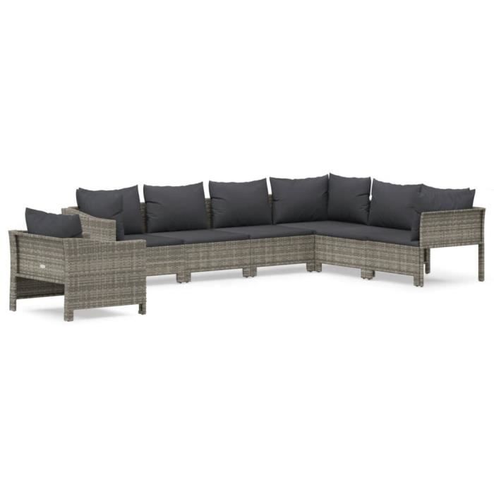 VidaXL Salon de jardin 7 pcs avec coussins Gris Résine tressée 3187286