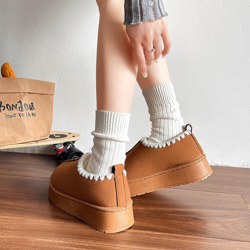 2025 winter new fashion Korean version bag head slippers muffin bottom suede thickened cotton slippers warm snow boots women
