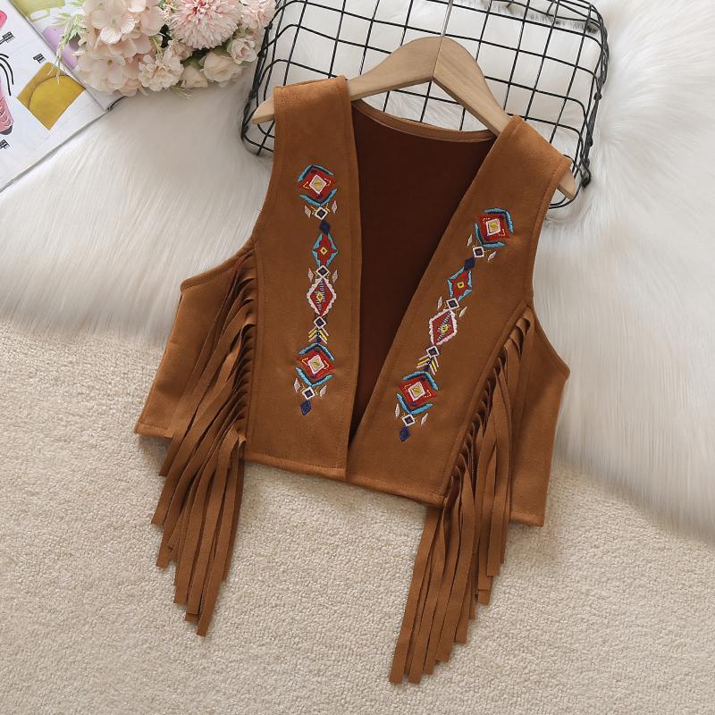 

Богемный вышитый жилет с бахромой для женщин, наряд для путешествий по лугам M