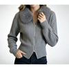 Suéter Cárdigan de Punto Holgado para Mujer con Cuello de Piel