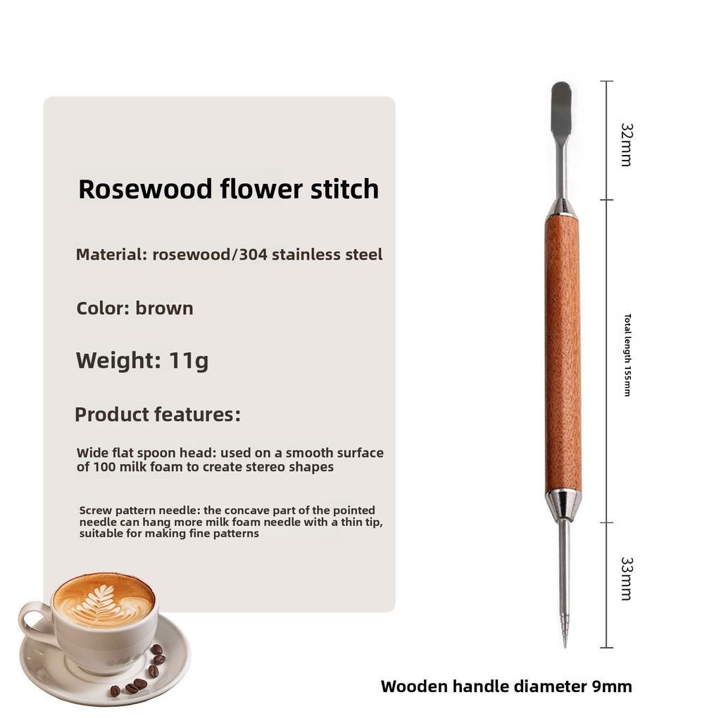 Latte Art Needle Tool with Carved Rosewood Handle Professional Coffee Decorating Pen for Baristas