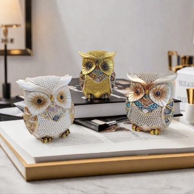 Retro Light Luxury Owl Ornaments Animal Resin Crafts Statue Home Living Room Desktop Exhibition Hall Entrance Decoration