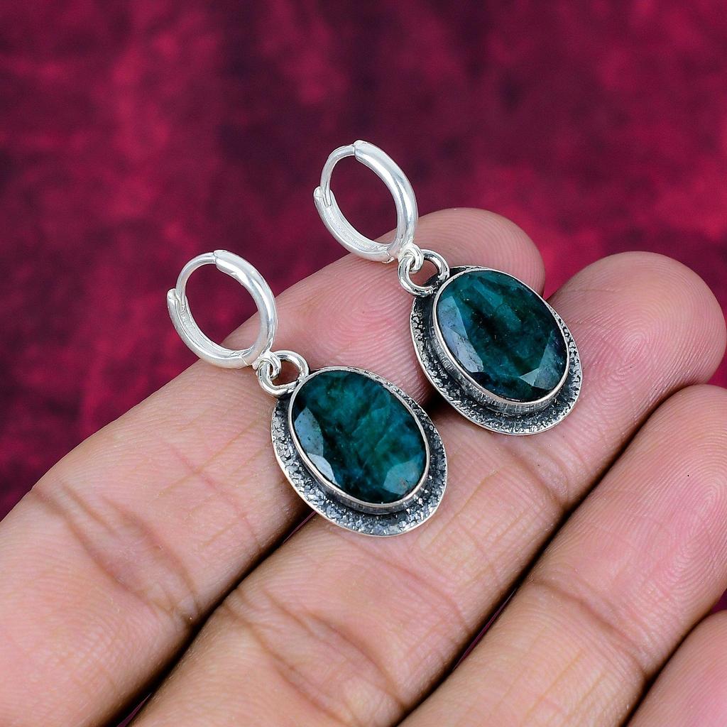 Emerald 925 Solid Sterling Silver Earrings, Handmade Gemstone Earrings Jewelry, Gifts For Wife Brand New Earrings