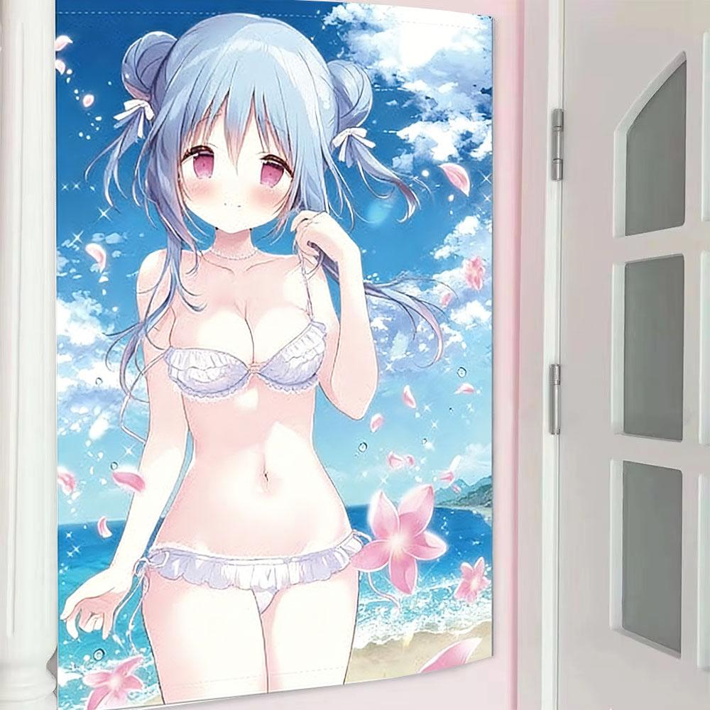 

New 2D Kawaii Girl Swimsuit Tapestry Wall Hanging Fabric Interior Decor Kawaii Room Aesthetic Background Cloth 74x94cm(29x37in)