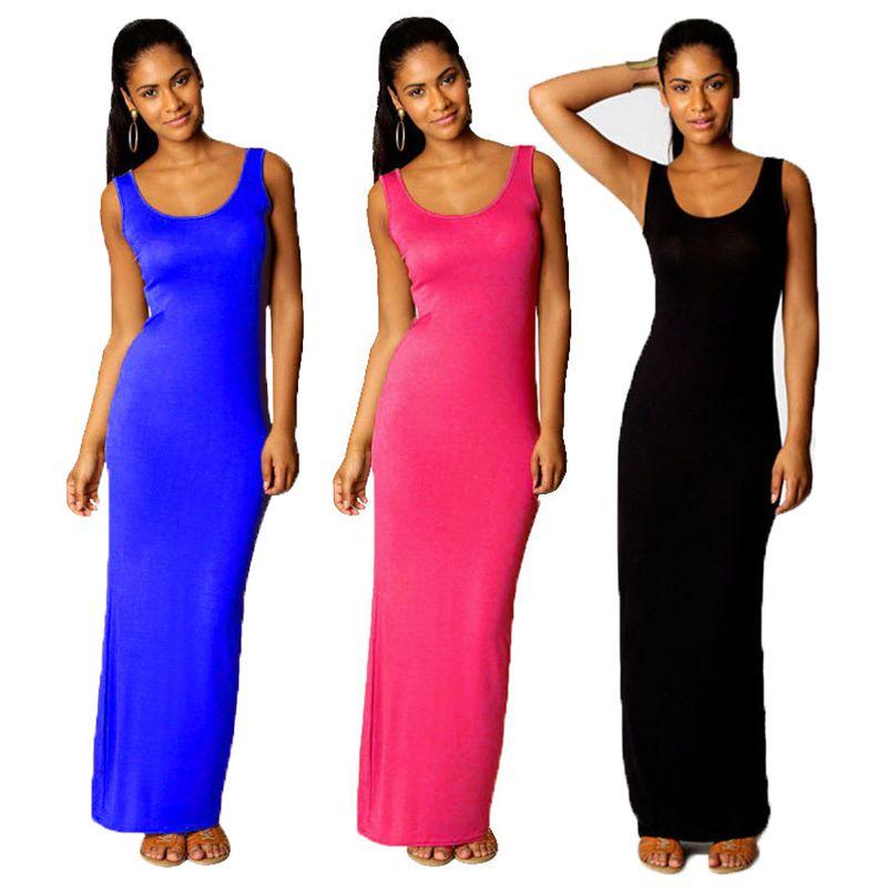 Bodycon Sleeveless Women Maxi Dress Oneck Casual Beach Long Tank Sundress