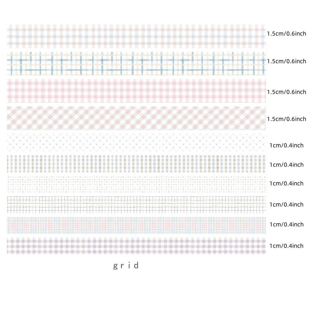Juego de 10 cintas washi de 15 mm y 10 mm con diseño retro de cuadrícula y bonitos adhesivos decorativos