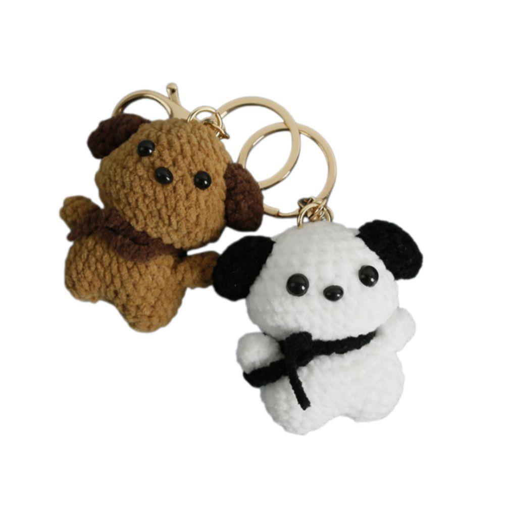 Finished Product Handwoven Dog Key Ring Animal Doll Crochet Keychains Knitted Dog Pendant Backpack