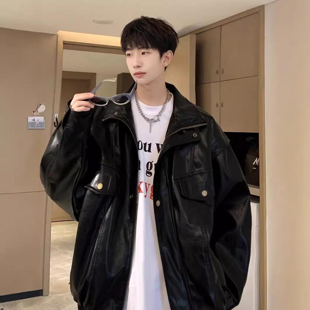 Multi-pocket Leather Jacket for Men In Autumn and Winter, Trendy Brand, Handsome, American Retro Motorcycle Flying Pu Leather Jacket, Hong Kong Style