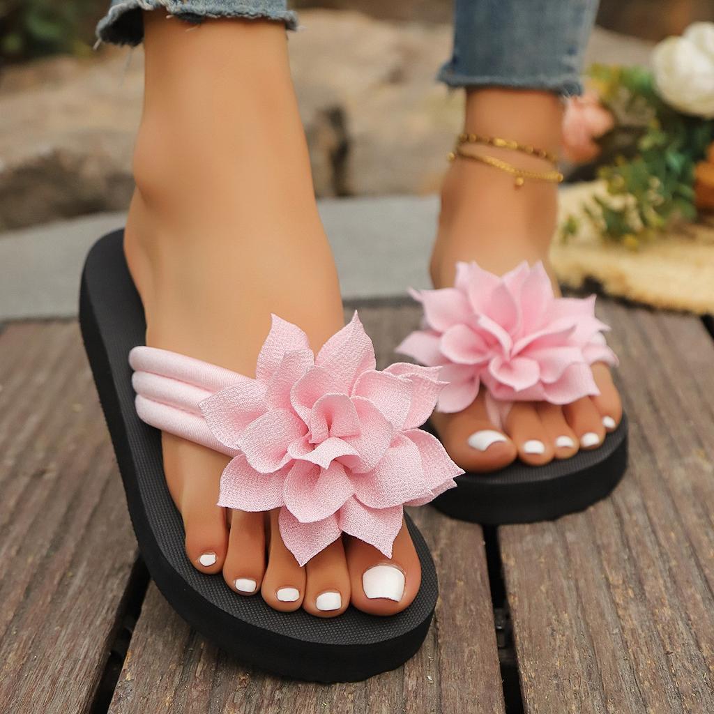 Size 46 flip-flops shoes women's large size flower flat-bottomed cool slippers summer new couple beach cool slippers