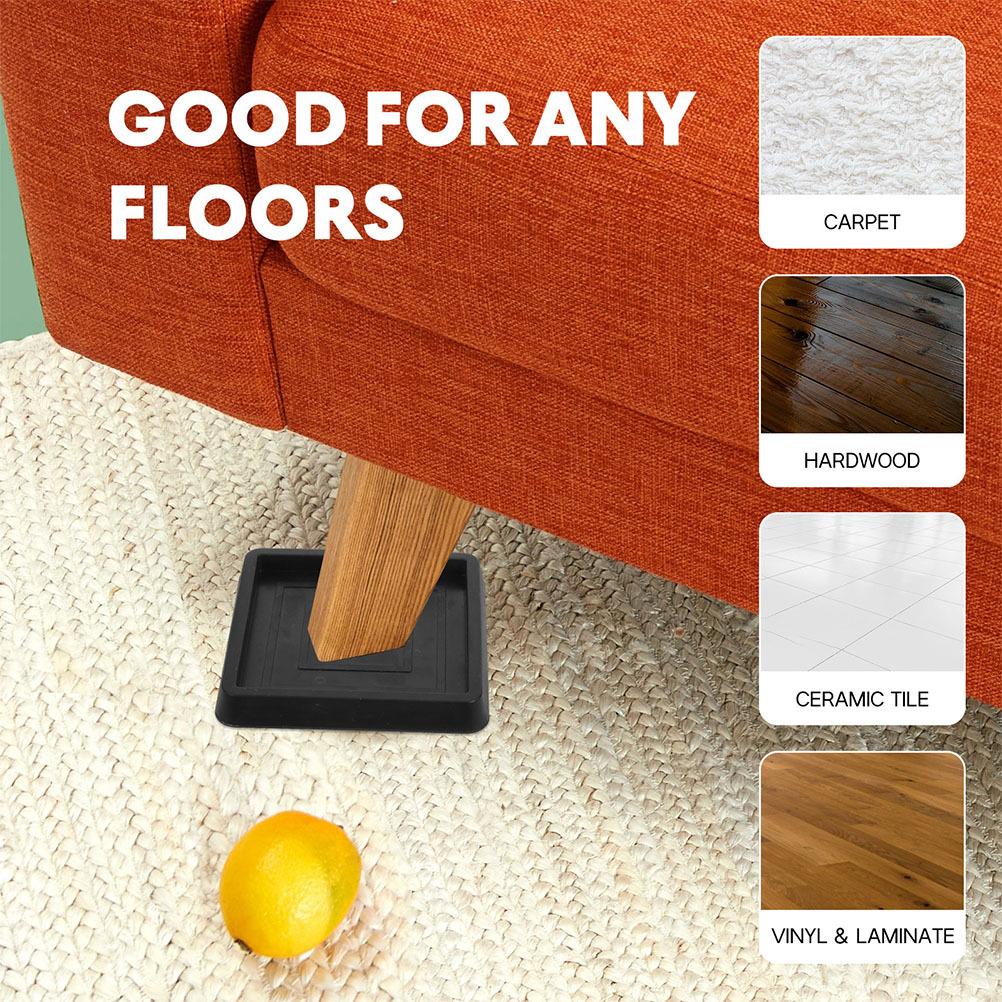 8pcs Anti-Slip Furniture Pads Square Rubber Stoppers Wear-Resistant Floor Protectors For Chairs Sofas Beds Furniture Leg