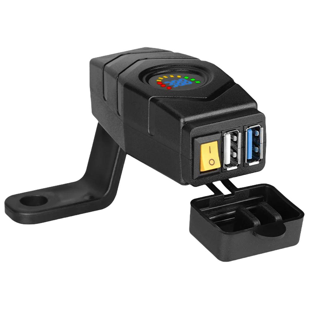 

28 Вт QC3.0 USB-зарядное устройство для руля электровелосипеда с переключателем, двойной USB-адаптер для быстрой зарядки, водонепроницаемый чехол, аксессуары для мотоциклов 20-90 В