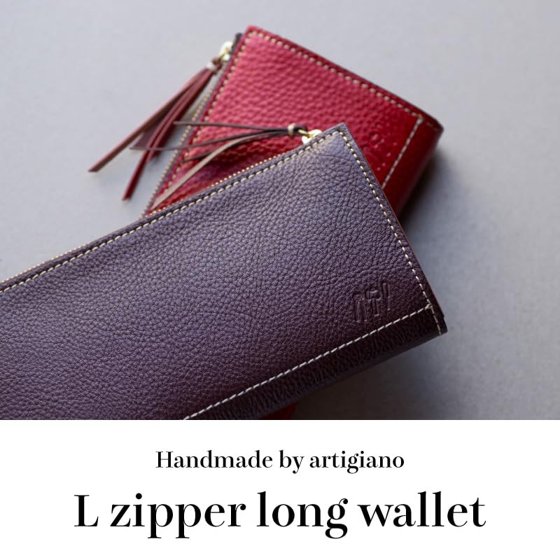 Artigianoworks Long Wallet for Men and Women, Round Zipper, Cowhide Leather, Himeji Leather, Made by YKK, Large Capacity, Card Storage, Brown, Aw-05ns