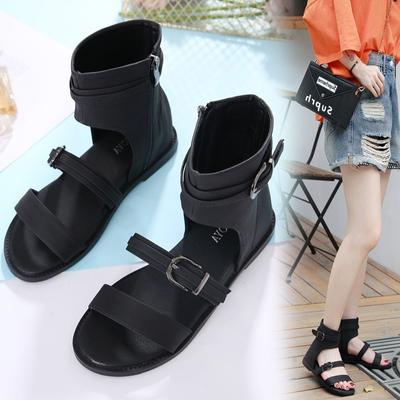Bottes d'été cool pour femmes Chaussures compensées à fermeture éclair Rétro Bout rond Bottines de luxe Décoration à boucle Talons couverts Sandales mi-mollet