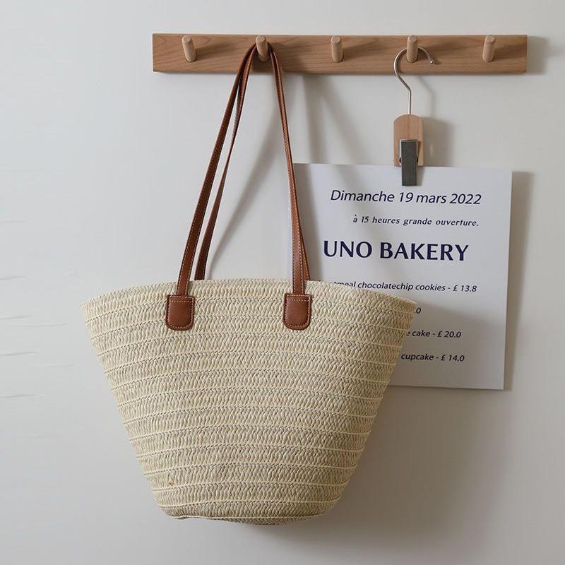 Straw Bag Women's Large-capacity New Vacation Beach Bag Woven Bucket Bag Vegetable Basket Commuter Tote Bag Tide