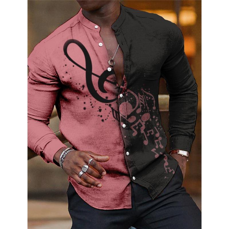 Men's Shirt Graphic Prints Music Notes Outdoor Street Long Sleeve Print Clothing Apparel Fashion Streetwear Designer