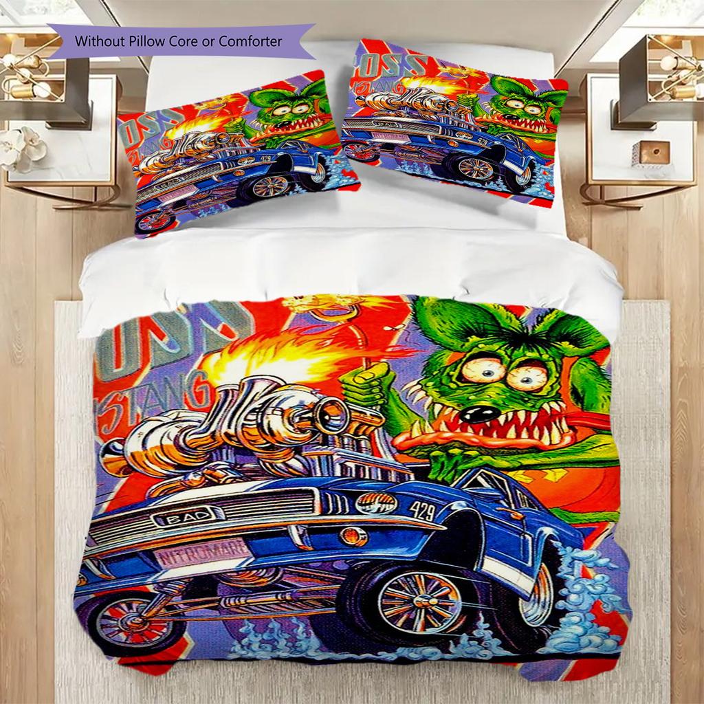 Rat Finks Wild Ride Three-piece set (1 * duvet cover + 2 * pillowcase, without core) 2D Flat Soft and comfortable Duvet cover and pillowcase