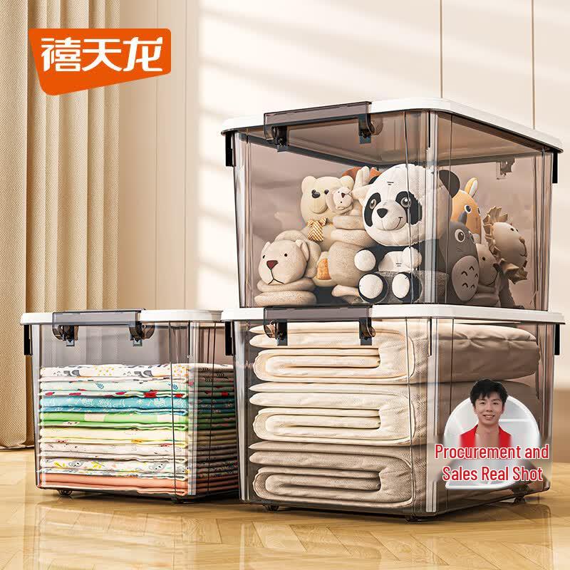 Stackable 55L Plastic Storage Bins with Wheels, 3-Pack