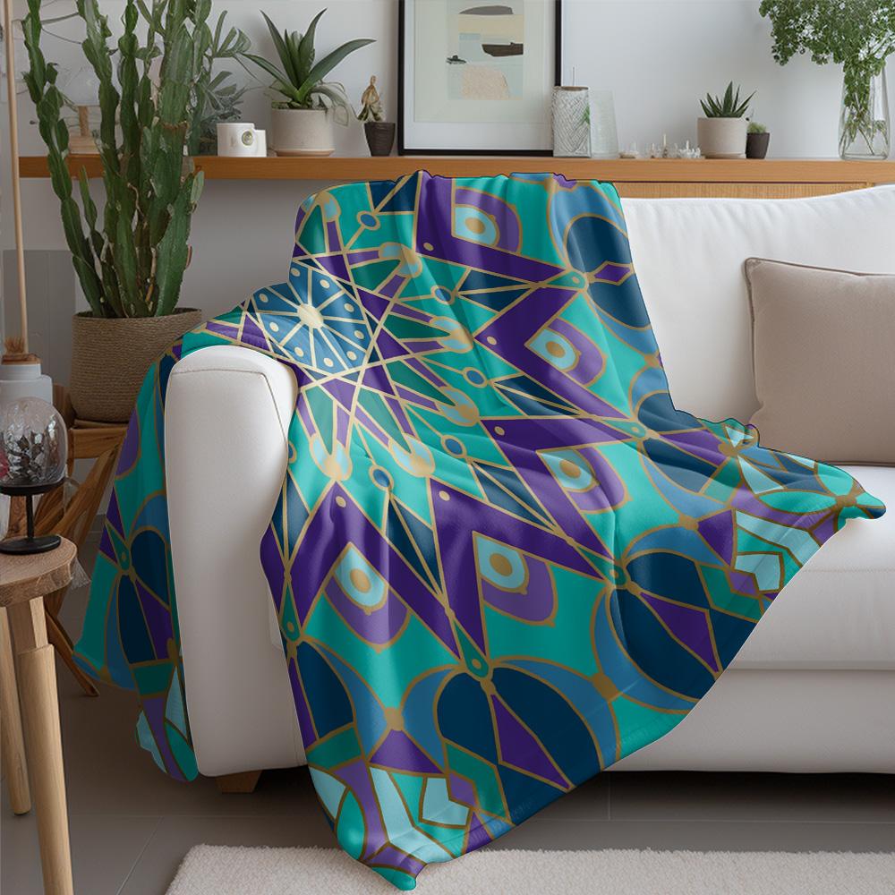 Boho Geometric Mandala Throw Blanket Turquoise Teal Blue Abstract Pattern Sofa Bed Living Room Decor Gift