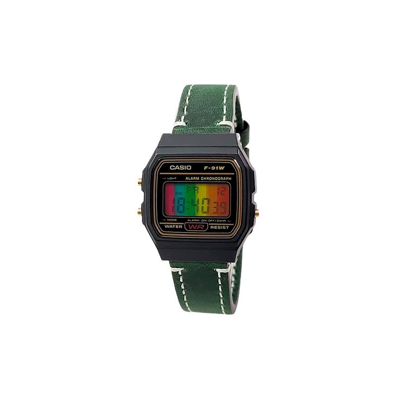 CASIO Customized watch modified series fashion trend life waterproof F-91WM-2A modified-cobalt orange square mirror Quart F-91WM-2A