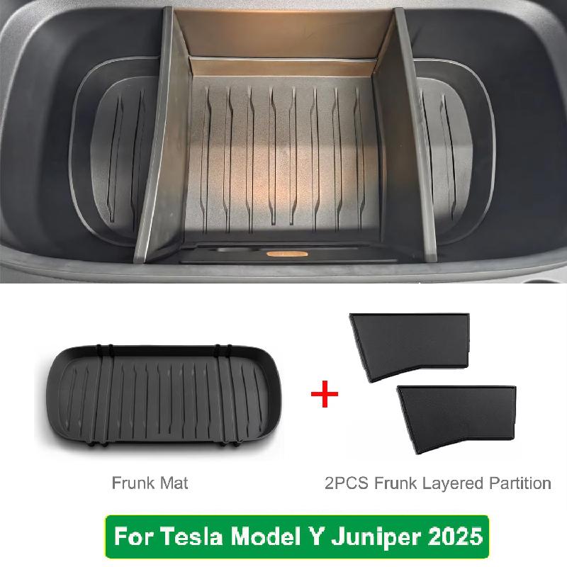 For Tesla Model Y 2025 Juniper TPE Front Trunk Cargo Liner Tray Mat Frunk Layered Partition Plate Organizer Divider Baffle Board