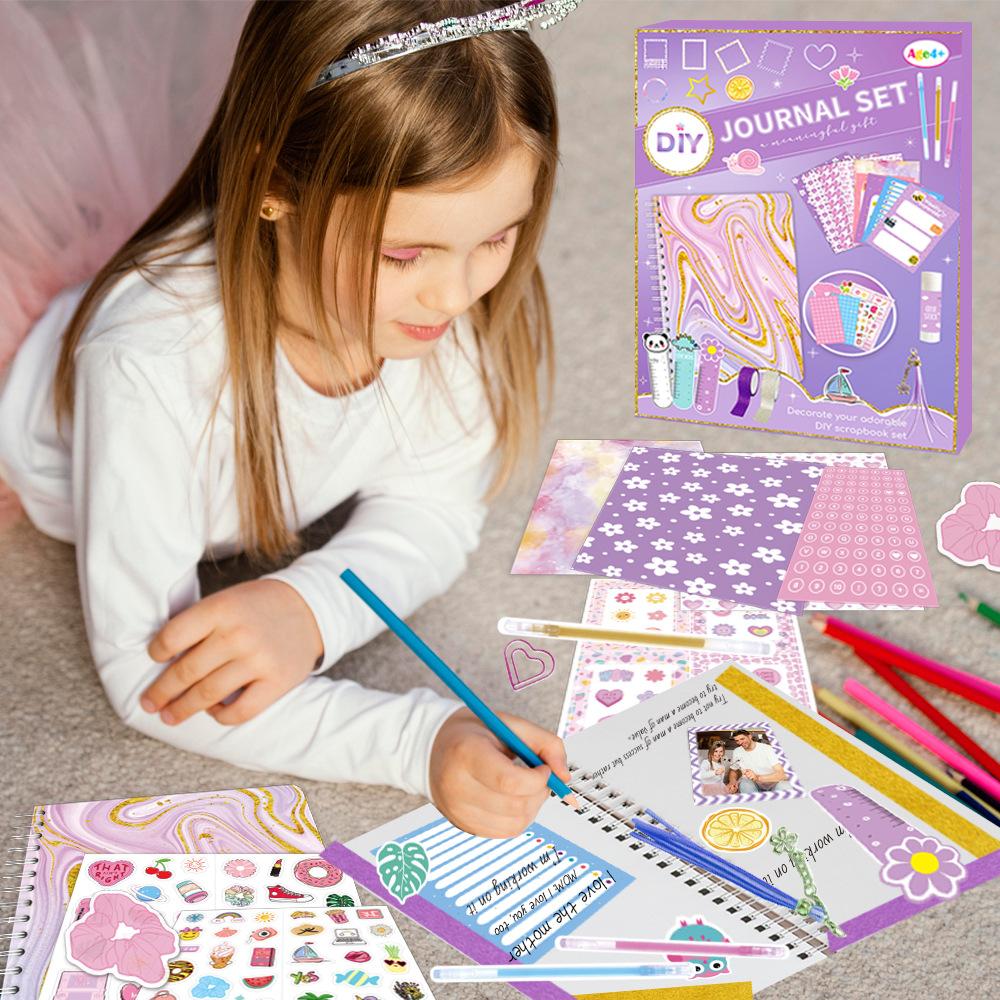 DIY Journal Set Purple Scrapbook Diary Kit with Stickers for Kids