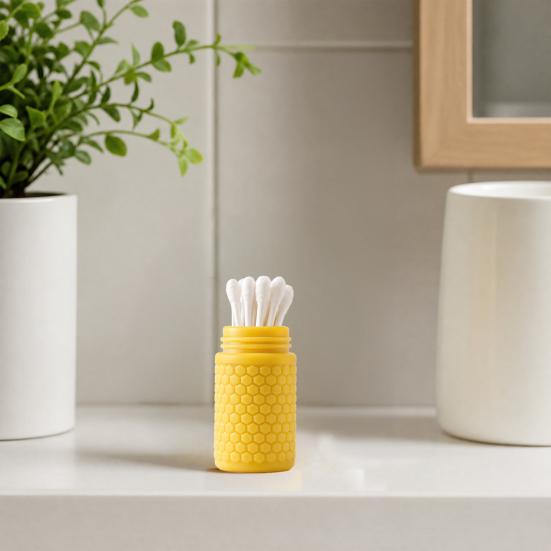 3D Printed Cotton Swab Storage Box, Mini Dustproof Spiral Cap Organizer, Honeycomb Appearance Container for Travel Cosmetic Bags Small Item