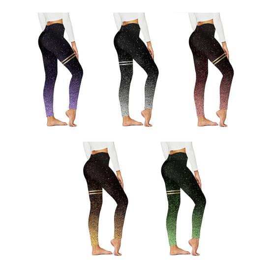 Women Leggings High Waist Slim Fit Hip Lift Yoga Pants Glitter Golden Stamping Stretch Pants Travel Work School Daily Wear
