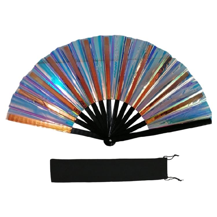 Ventaglio a mano pieghevole colorato scintillante in PVC per Eventi di Danza e Fitness Spettacoli Riflettenti Festival Ventaglio portatile