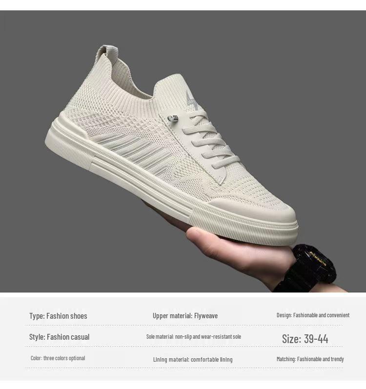 Men's Breathable Mesh Flyknit Casual Shoes - 2026 Spring/Summer Collection, Flat Bottom, Comfortable Board Shoes