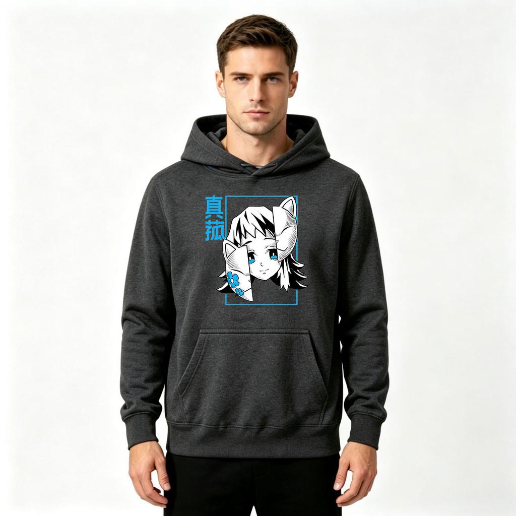Men's Casual Anime Cat Ear Character Print Pullover Hoodie Long Sleeve Comfortable Streetwear Sweatshirt