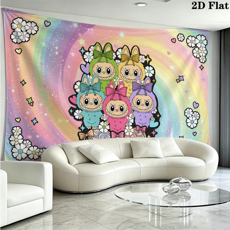 Kawaii Bubu Wall Tapestry Aesthetic Wall Hanging Printed Fabric Blanket Decorative Tapestries for Bedroom Living Room Home Decor