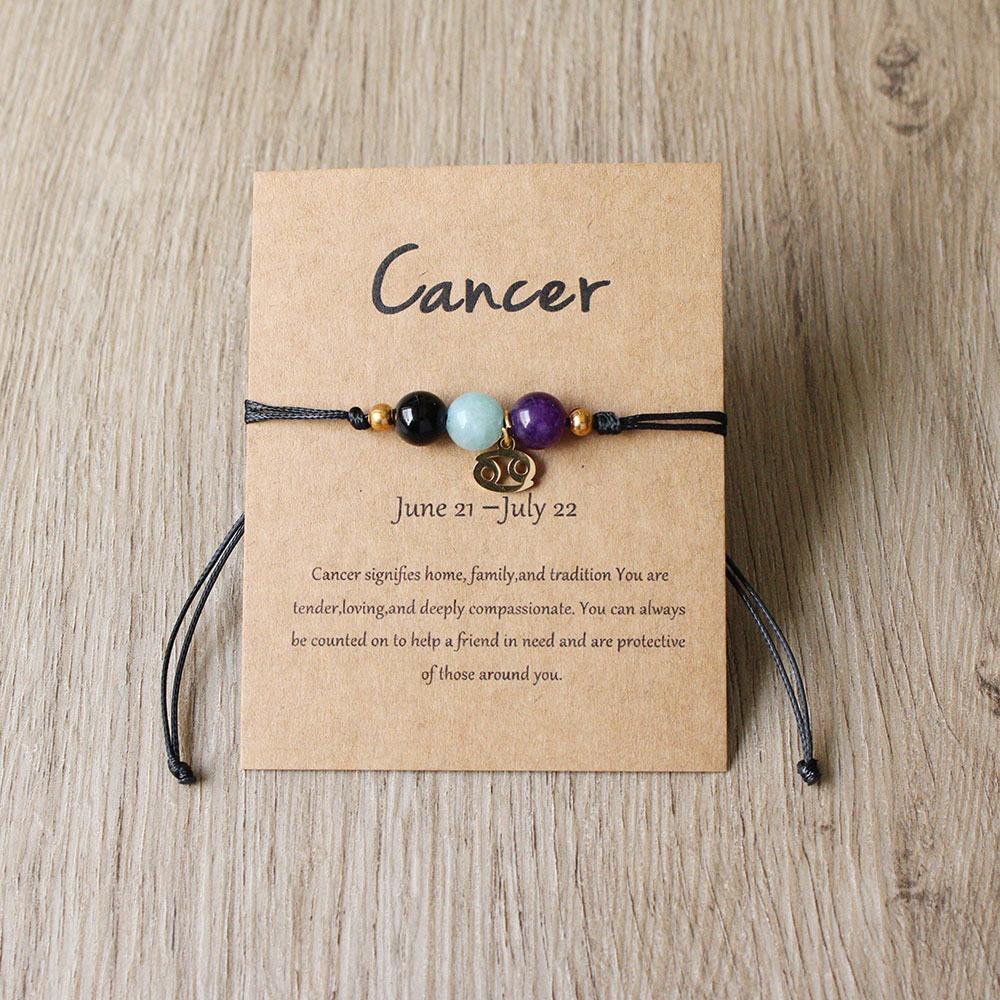 Bracelet Charms 12 Signes du Zodiaque en Pierre Naturelle pour Femmes Hommes Bracelet Tressé en Carton Lion Vierge Balance Cadeau Réglable