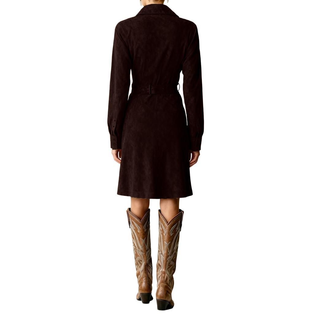 Women's Fashion Retro Shirt Dress Single-breasted Lapel Long Sleeve Mid-length Belt Pocket Solid Color Dress