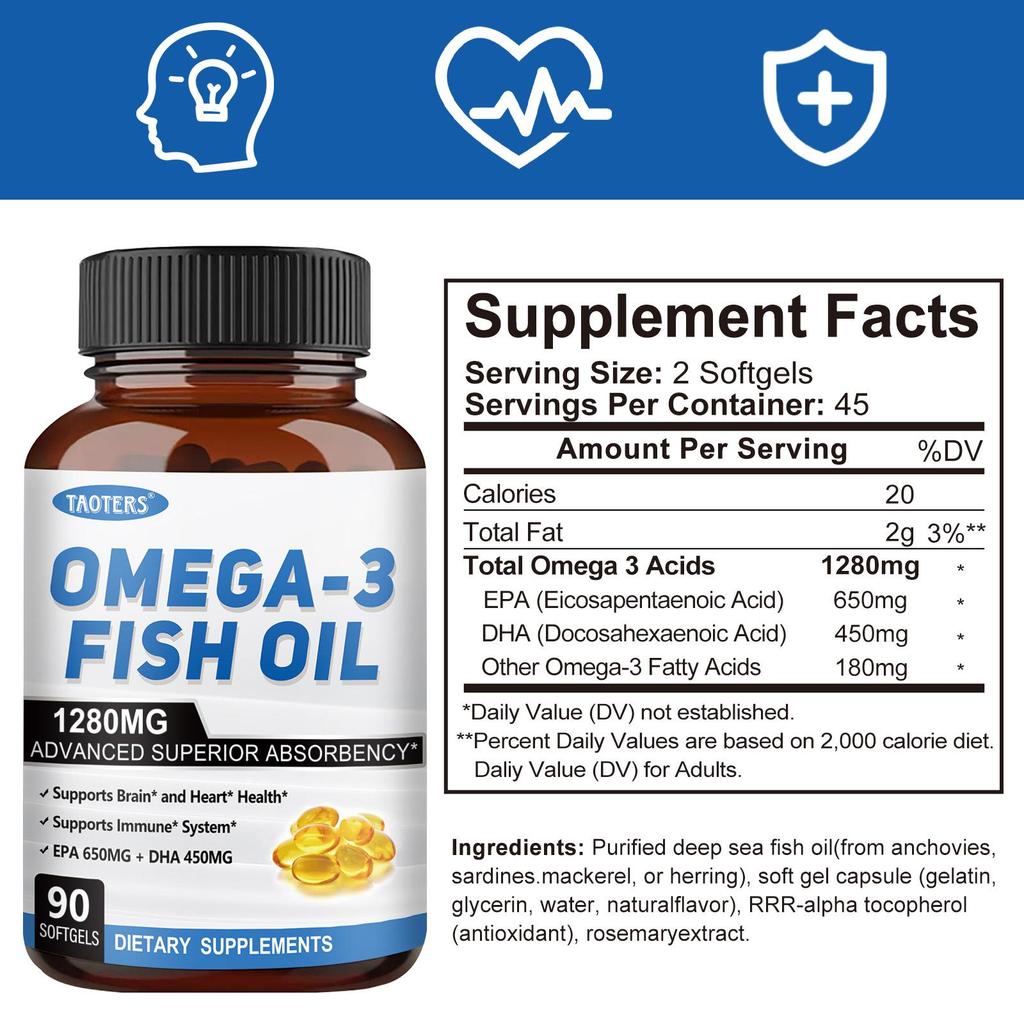Integratore di olio di pesce Omega 3 con EPA (acido eicosapentaenoico) 650mg 90 capsule