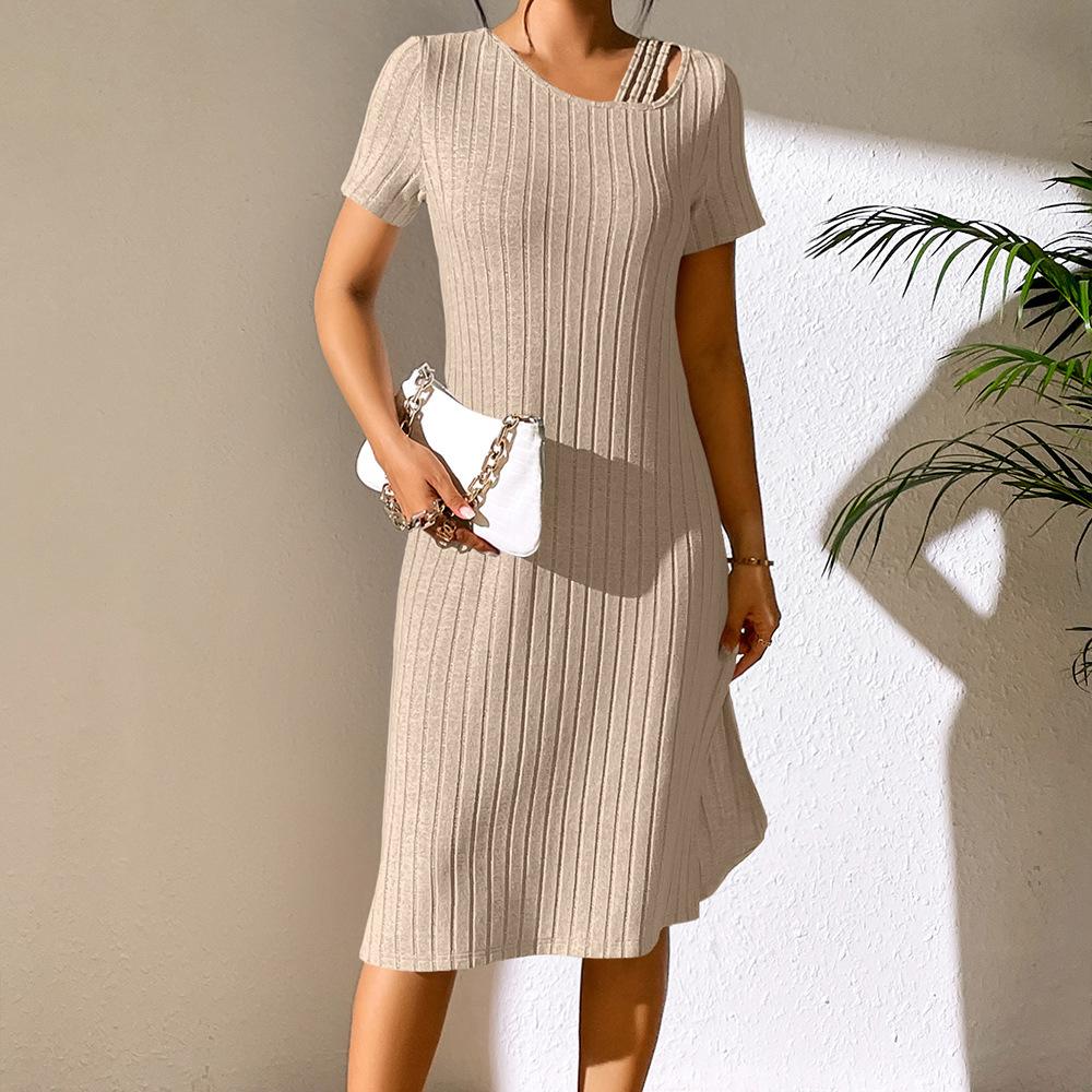 Solid Color Sexy Trend Slit Slim Fit Hip Hugging Short Sleeved Dress Fashion for Women Dress