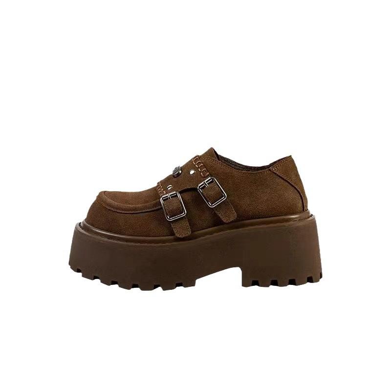 Vintage Maillard thick-soled round head deep-mouth single shoes women's 2025 winter new versatile height-increasing college style loafers