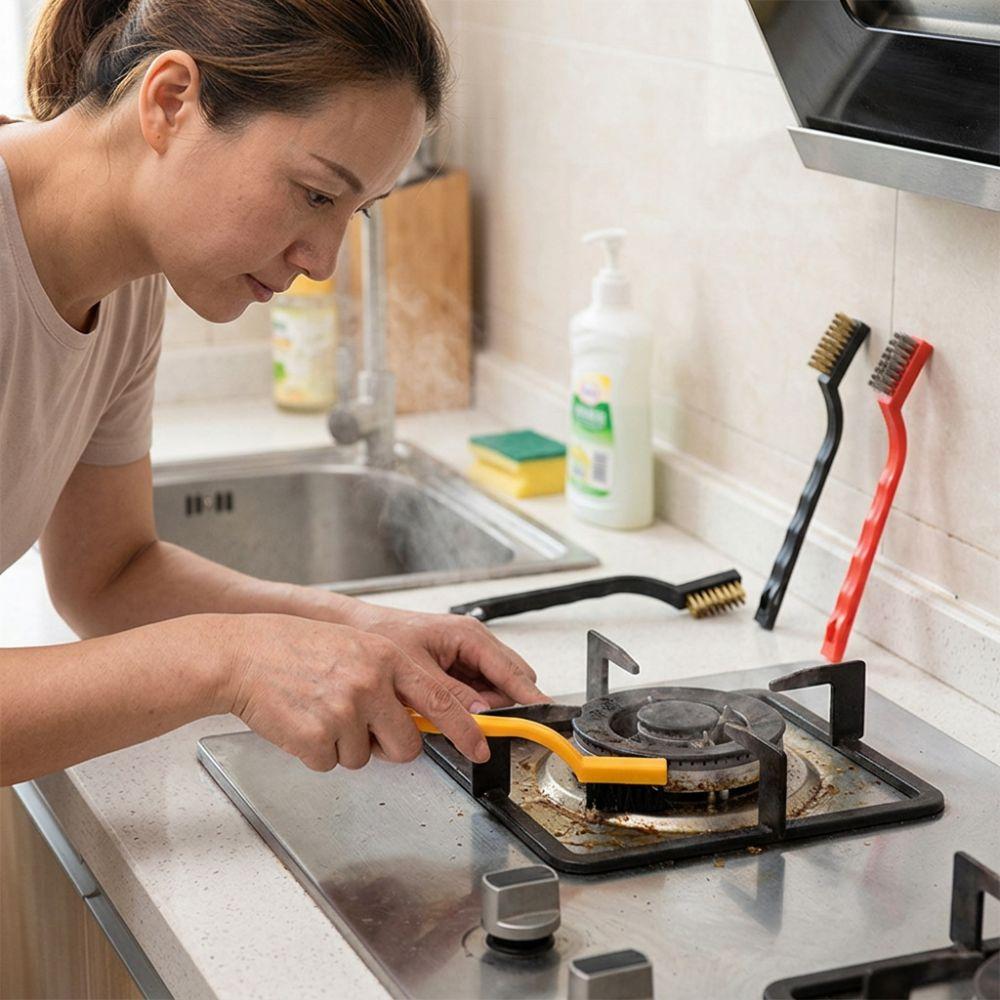 6pcs Curved Handle Metal Detail Brushes Wire Brush Rust Remover Brushes Wire Brush Set Range Hood