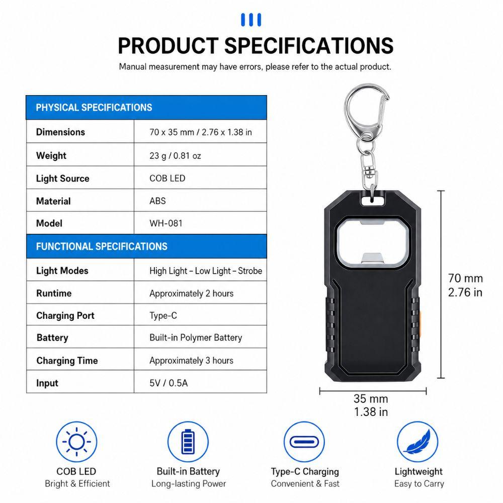 USB Rechargeable Working Light LED COB Emergency Lantern Keychain Flashlight  Outdoor