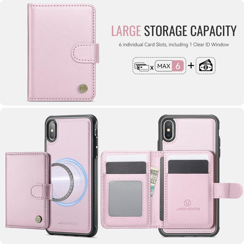 For iPhone XS 5.8 inch/iPhone X Case JEEHOOD J09 RFID Blocking Card Holder Leather Back Phone Cover Compatible with MagSafe