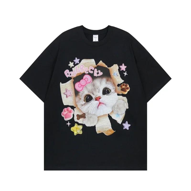 Streetwear Fashion Clothes Graphic Printed T Shirt Funny Kitten Puppy Cartoon Women Tshirt Top Harajuku Aesthetic Clothes