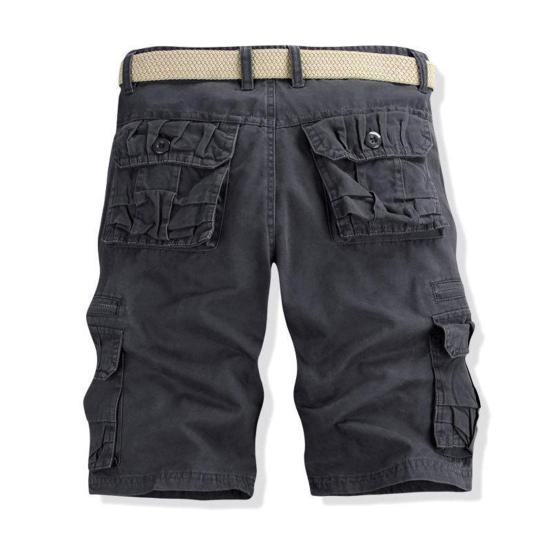 Men Cargo Shorts Mid-rise Button Zipper Closure Casual Shorts with Multi Pockets Solid Color
