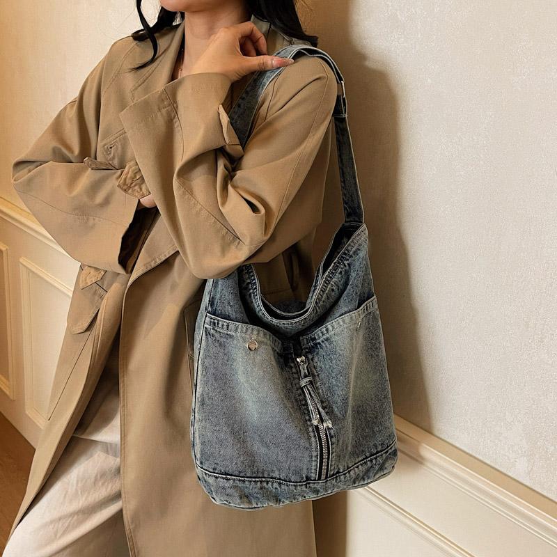 Jeanstasche Damen Tasche Große Kapazität Retro Kontrast Tragetasche Schulter Crossbody Tasche