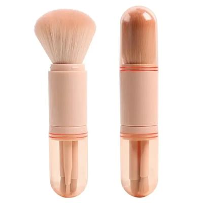 4in1 Travel Makeup Brushes Set Retractable Kabuki Brush and 3 Small Brushes for Eye with Soft Small Portable for Touchup