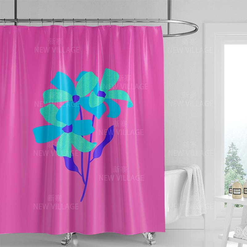 Minimalist Plant Shower Curtain, Modern Bathroom Toilet Decoration Privacy Curtain 180x180cm Waterproof Shower Curtain