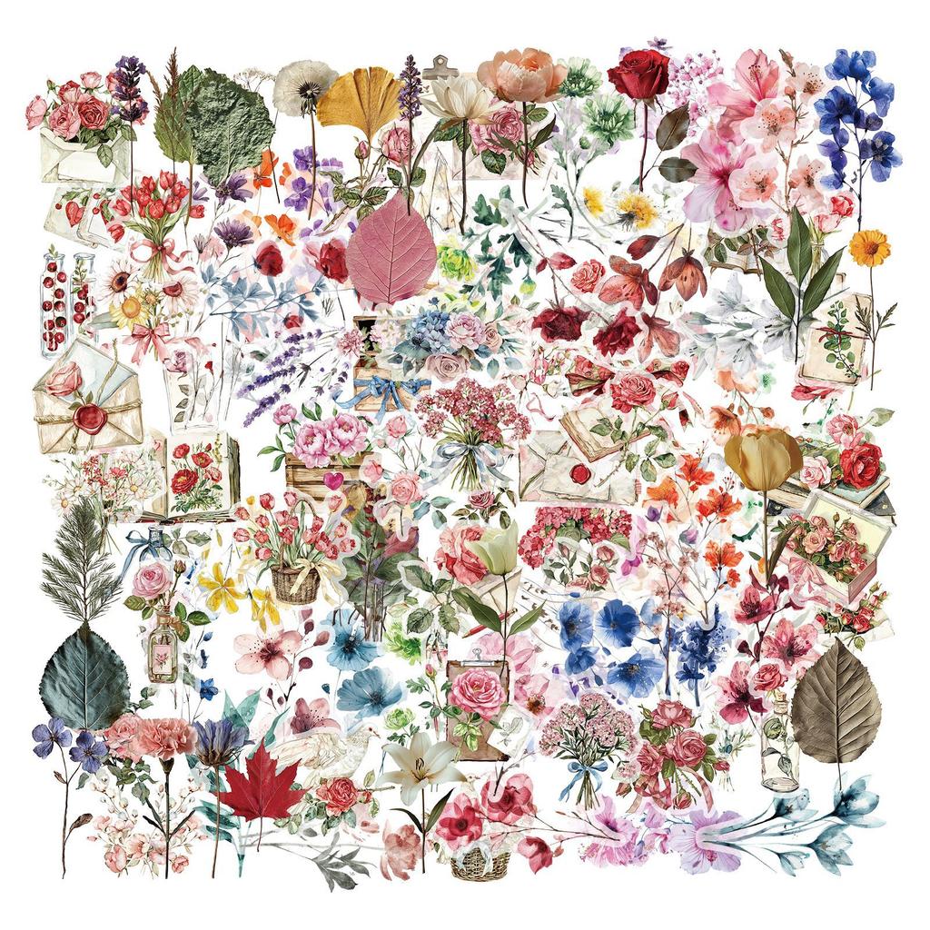150 Pieces of Retro Floral Plant Stickers for Decorating Notebooks. PET Waterproof Transparent Artistic Stickers Pack.