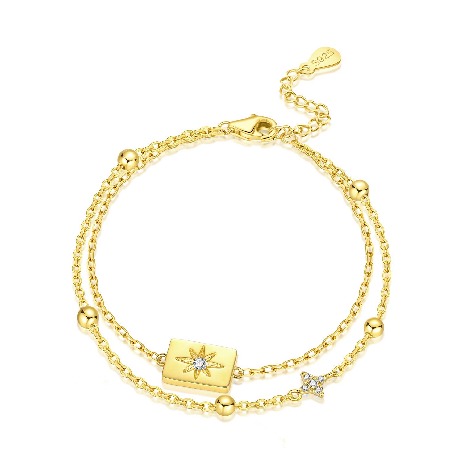 

S925 Silver Double Layer Gold Bracelet Chain Link Women Bracelet Jewelry Party Trendy Anniversary Gifts