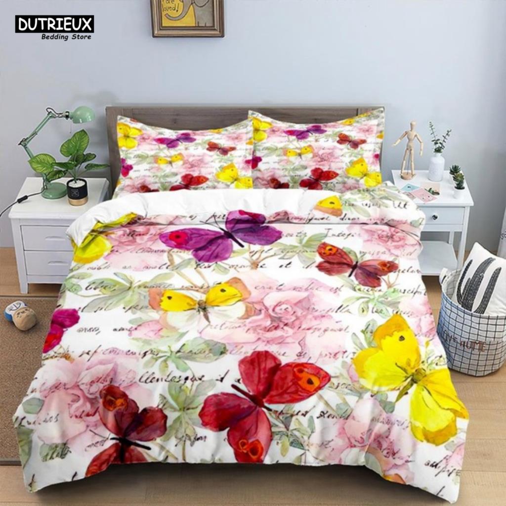 

Comforter Gold Butterfly Bedding Set Flying Beautiful Butterflies Single Queen King Full Size Kids Women Room Decor Comforter (quilt)-EU Single(135*200cm)3pcs